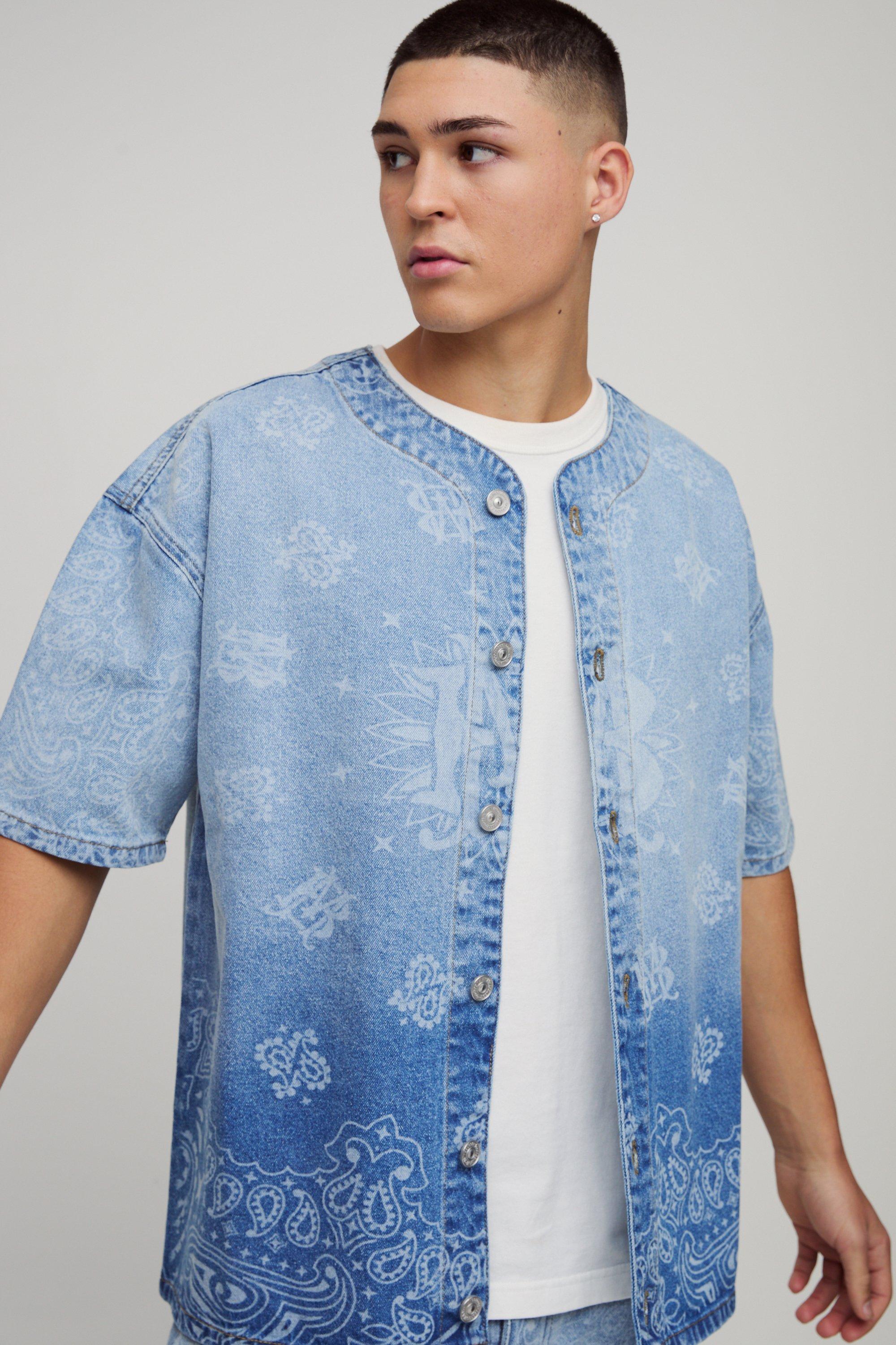 Denim Bandana Laser Print Baseball Shirt